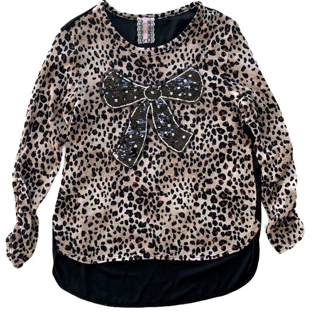 Leopard Top with Sequin Bow
